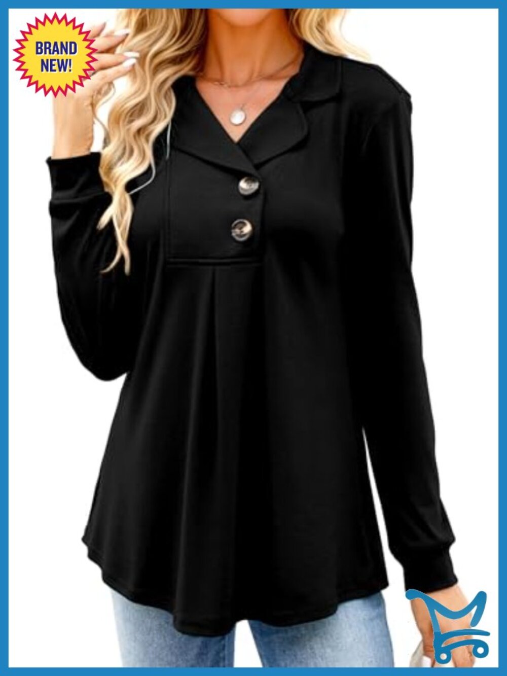 Women's Long Sleeve Tunic Top Notch Collar Button Sweatshirt Pullover for